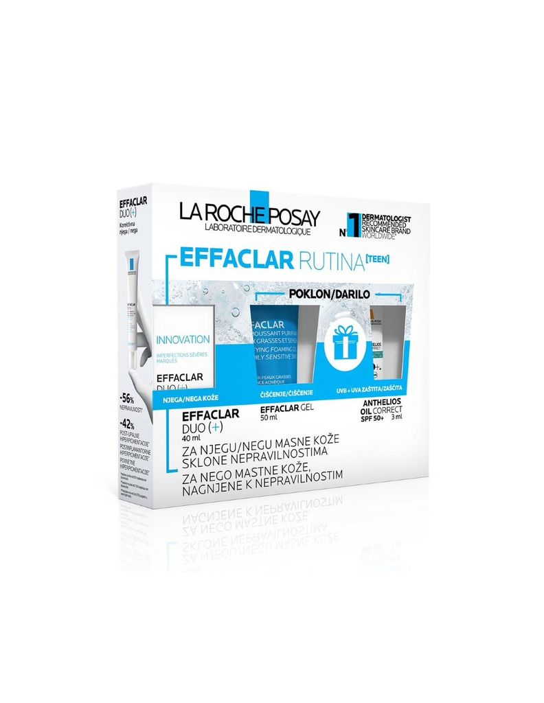 LRP PAKET EFFACLAR PJENUŠAVI GEL ZA ČIŠĆENJE 50 ML + EFFACLAR DUO+M TROSTRUKA KOREKTIVNA NJEGA 40 ML + ANTHELIOS OIL CORRECT GEL KREMA ZA ZAŠTITU OD SUNCA I ZA FOTOKOREKCIJU 3 ML